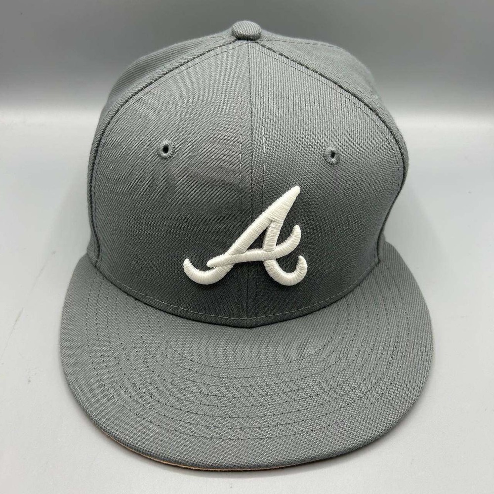 Atlanta Braves MLB Hat Men 7 1/8 Gray Embroidered 59Fifty New Era Fitted Cap